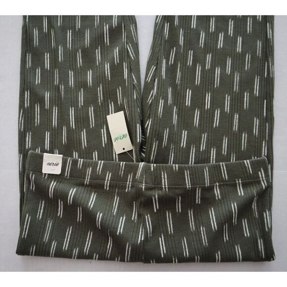 Aerie 067-0701 Women's Sz S Green Striped High-Waist Ribbed Flare Stretch Pants - Picture 3 of 6